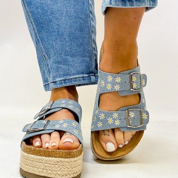 NEW In Box - Corkys No Filter Denim Daisy Wedge Sandals – Sizes 7–11 - Picture 3 of 6